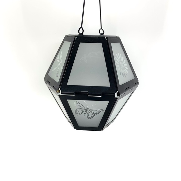 Frosted Glass and Black Metal Collapsable Hanging Tea Light Lantern - Picture 4 of 16